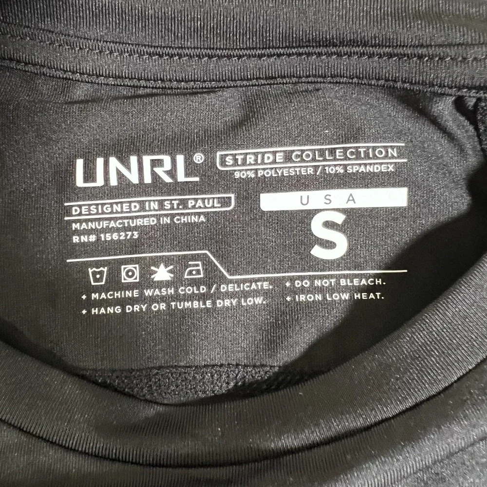 UNRL Shirt Mens Small Black Stride‎ Performance Stretch Gym Workout Crossfit NWT
